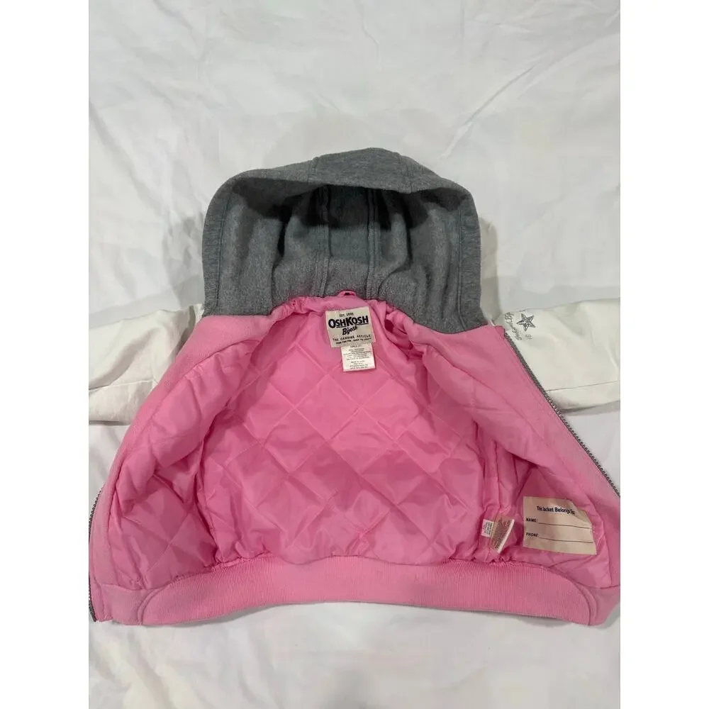 Osh Kosh B’gosh Varsity Bomber Jacket Pink Coat w/ patches Size 2T Girls